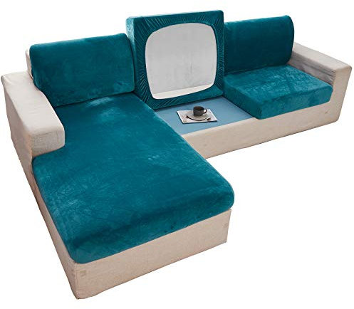 C/N Sofa Sitzkissenbezug Stretch Samt Sofa Sitzkissenbezüge Sofakissen Schutz Sofabezug Schonbezüge abnehmbare Sofa Sitzbezüge Chaiselongues Blauer See