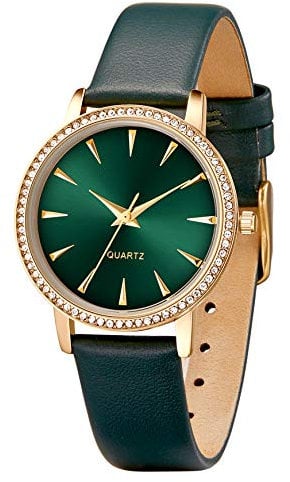 SURVAN WatchDesigner Women's Watches Stainless Steel Round Dial Wrist Watch Genuine Leather Strap Quartz Watch Minimalist Waterproof Watches for Women