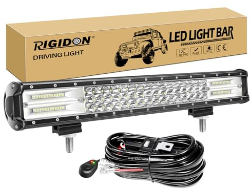 RIGIDON 50 cm led light barre avec Faisceau de Câblage kit, 20 pouces 288W Triple rangée 12V 24V barre d'éclairage led, barre lumineuse led pour offroad Véhicules Voiture camions 4x4 tracteur,6000K