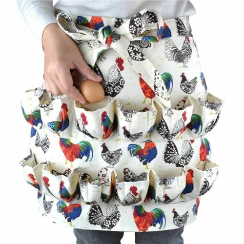 Gugavividdd Personalisierte Schürze zum Sammeln von Eiern, Bauernhof Eierschürze, 12 Taschen, Cartoon, Weiß, Unisex-Erwachsene, Küchenzubehör