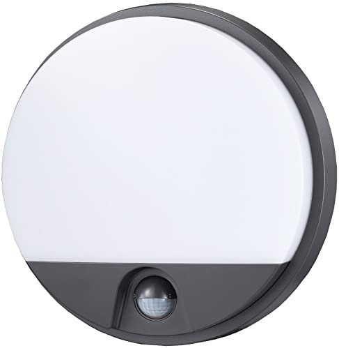 Wandleuchte Aussen Bewegungsmelder Rund 15Watt Ø21cm 2 Stück Anthrazit Grau