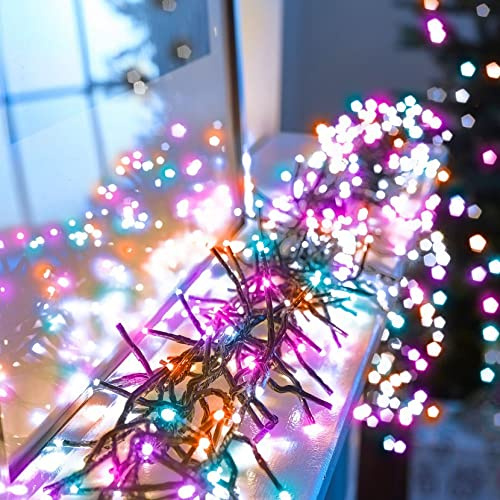 WHITE BERRY Cluster Lights 300 LED Christmas Tree Lights for Indoor & Outdoor Decorations Fairy Lights with for Xmas Garden Bedroom & Party Battery Powered Green Cable (300 X Pastel CULSTER Light)
