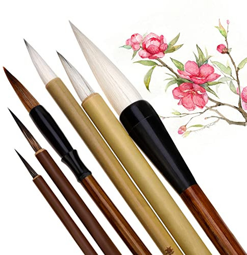 Lot de 6 Ensemble de pinceaux de calligraphie chinois, Pinceau d'artiste professionnel La Calligraphie et La Peinture Set Peinture Kanji outils de calligraphie pour Débutant, étudiants et artistes