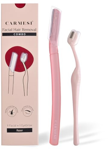 Carmesi Gesichtshaarentfernungs-Kombination mit Gesichtsrasierer + Augenbrauen-Rasierer, schmerzfreie und präzise Gesichtshaarentfernung, für Augenbrauen, Oberlippe, Pfirsich-Fuzz & Stirn