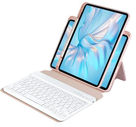 Bueuwe Funda con Teclado para iPad Pro 11 De 3.ª Generación 2021/iPad Pro 11 2020 Y 2018, iPad Air De 4.ª Generación, Teclado Francés AZERTY, Cubierta Trasera Suave Desmontable,Rosado
