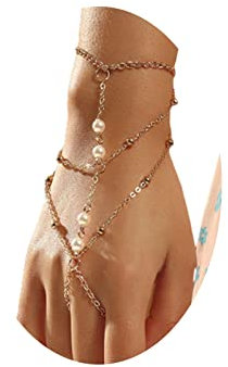 Wendalern Geschichtetes Perlen-Fingerarmband Boho-Sklavenarmbänder Goldring-Armband Verlinktes Handgeschirr-Armband Verstellbare Strandarmbänder Schmuck Für Frauen Mädchen