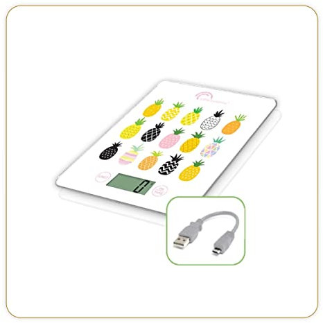 LITTLE BALANCE 8549 Slim Apérifruits USB-R, Bilancia da cucina senza batteria, ricaricabile USB, riparabile, 5 kg, Frutta Spiedini