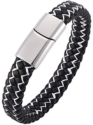 Wycian Gewebtes Armband, Best Friends Armband Geflochtenes Lederarmband Im Einfachen Stil mit Magnetischer Schnalle Silber Edelstahl für Männer Frauen