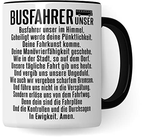 Pagma Druck Busfahrer Tasse, Kollegen Geschenk, Kaffeetasse Humor Witz Geschenk für Bus Fahrer, Buschauffeur Becher, Autobusfahrer Geschenkidee, Kaffeebecher für Männer, VaterUnser (Weiß & Schwarz)