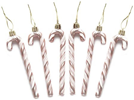 Pack of 6-13CM Glitter Candy Cane –Christmas Tree Hanging Decoration Bauble Xmas Ornament (Rose Gold)