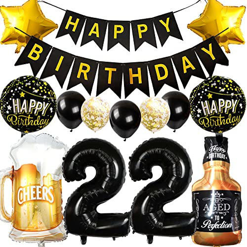 Ouceanwin Luftballon 22. Geburtstag Deko Männer Frauen, Ballons Geburtstagsdeko 22 Jahre Mann Frau, Folienballon Weinflasche Bier Deko Helium Ballon Whisky für 22 Jahr Geburtstag Party Deko