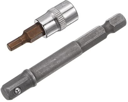 sourcing map H4 Hexagon Bit Socket, 1/4 Square Drive CR-V Sockets, S2 Steel Bits 1.5 Length with Hex Shank Power Drill Adapter