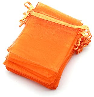 OLILLY - 100 Sachets en Organza - 7 x 9 cm - Couleur Orange - Idéal pour Mariage, Baptême, Cadeaux, Lavande, Bijoux (Orange)