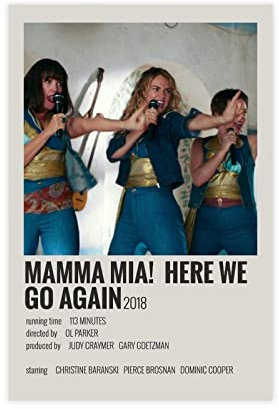 KOURT Filmposter Mamma Mia 2 von Maja, Leinwand, Poster, Wandkunst, Dekor, Bild, Gemälde für Wohnzimmer, Schlafzimmer, Dekoration, Rahmen: 30 x 45 cm