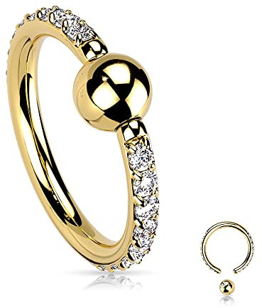 Treuheld® Titan Klemmkugelring mit Kristall-Rand | 4 Farben [03.] Gold