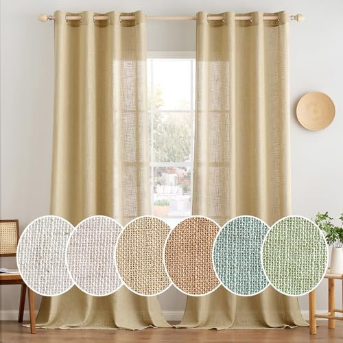 MIULEE Lino Tende Finestre con Occhielli Tenda a Pannello Traslucido Tende Moderne a Vela Trasparente Adatte per Porte Balcone Soggiorno Camera da Letto 2 Pezzo Set Grano 140x260 cm