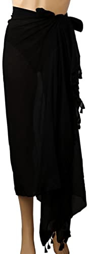 Strand Sarong Damen, Stilvoll Wickel Pareo mit Quaste weich Badeanzug Rock Sarong Wickel für Damen Sommerstrand (Schwarz)
