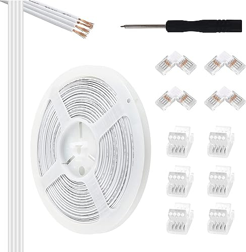 Hsthe Sea 4Pin LED RGB Extension Cable and 10Pcs 4 Pin LED Strip Light Connectors, 4Pin LED Cable, LED Lights Extension for 10mm Wide Waterproof or Bare Board 5050 4Pin RGB Strip Lights