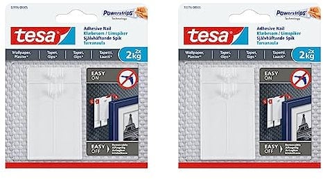tesa Klebenagel für Tapeten und Putz / Selbstklebende Nägel für empfindliche Oberflächen / Leicht anzubringen und zu entfernen - rückstandslos / 2 x 2kg Halteleistung (Packung mit 2)