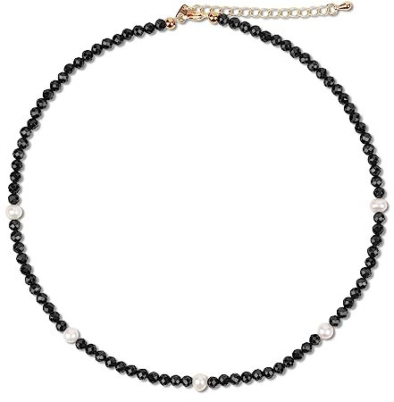 GAVU Gargantilla para Mujer con Cristales Naturales de Espinela Negra y Perlas de Agua Dulce