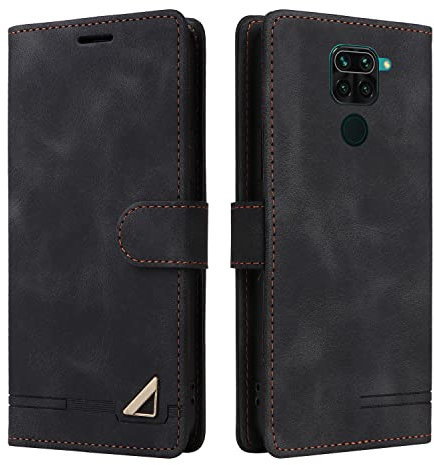 OKZone Coque pour Xiaomi Redmi Note 9/Redmi 10X 4G, Étui de Protection de Portefeuille Antichoc de Fente pour Carte, Support de Carte à Rabat en Cuir en PU Étui (Noir)