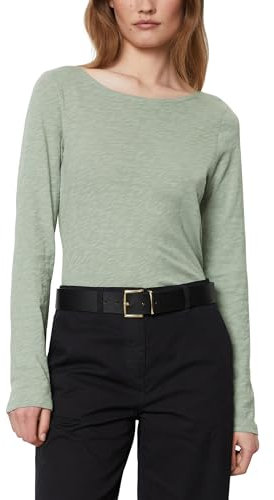 Marc OߴPolo Damen Langarmshirt aus Bio-Baumwolle mit U-Boot-Ausschnitt, Grün (Faded Mint), XXS
