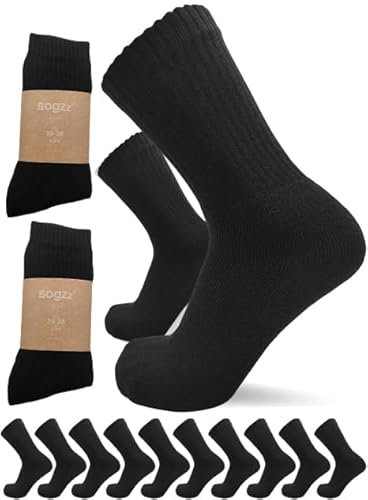 sogzz Tennissocken | 10 Paar | Herren Damen 80% Baumwolle, Sportsocken, Arbeitssocken, Tennis Sport Freizeit Arbeit Socken Unisex, Modell: Sport Basic, 43-46, Schwarz