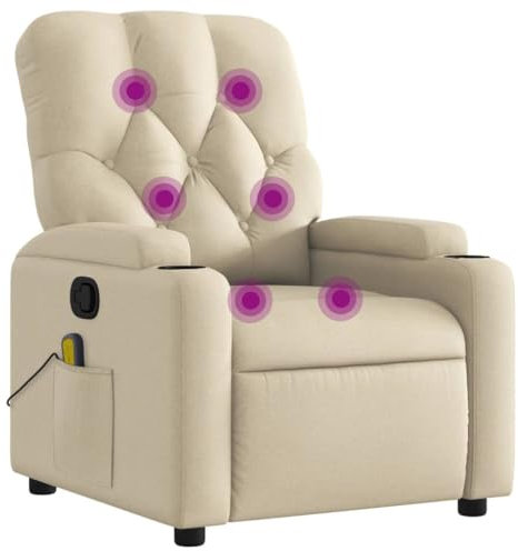 vidaXL Massagesessel, Sessel Verstellbare Rückenlehne, Fernsehsessel Relaxsessel mit Vibrationsfunktion, Liegesessel Polstersessel Ruhesessel, Creme Stoff
