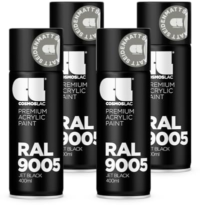 COSMOS LAC Sprühlack Sprühdose - 400ml - Sprühfarbe für den DIY-Bereich, geeignet für alle Oberflächen - Lackspray (4, RAL 9005 - schwarz seidenmatt)