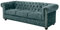 Riess Ambiente Chesterfield 3er Sofa 205cm Petrol Samt Goldnieten Federkern Loungesofa