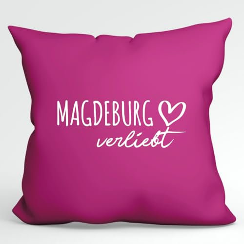 Huuraa Kissen Magdeburg verliebt Deko Couchkissen mit Füllung 40x40cm Fuchsia mit Namen deiner Lieblingsstadt in Sachsen-Anhalt Geschenk Idee für Freunde und Familie