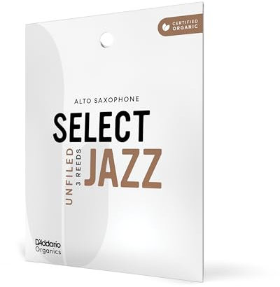 Ungefeilte D'Addario Organic Select Jazz Blätter für Altsaxophon, Stärke 2, medium, einzeln verpackt, 3er-Packung