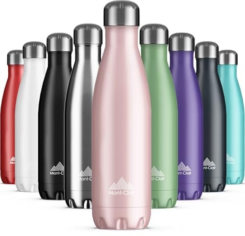 Mont-Clair Gourde isotherme - Bouteille isotherme sans BPA - Gourde inox 500ml, 24h froid & 12h chaud - Thermos isotherme en métal - Bouteille d'eau en acier - Gourde 500ml, Rose
