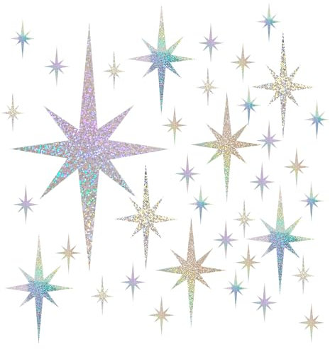45 Stück Stern Pailletten schillernde Wanddekoration, abnehmbare Silber Stern Dekor 3 Größen, holographische Starburst Dekoration für Kinder Schlafsaal Hochzeit Dekoration Geburtstag (Silber)