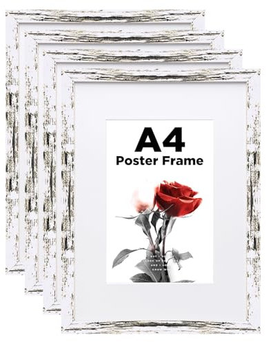 Egofine Lot de 4 cadres photo A4 en bois avec verre acrylique - 21 x 29,7 cm - Pour montage mural et sur table - Passe-partout pour photos DIN A5 - Parfaits pour photos, affiches, puzzles, maison