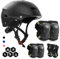 FAYITING Knieschoner Kinder Skaterhelm Erwachsene, 7-in-1 Set Fahrrad Helm Kinder BMX Reithelm Schoner Inliner Kinder Protektoren Schützer Perfekt für Outdoor Sportarten Schwarz S