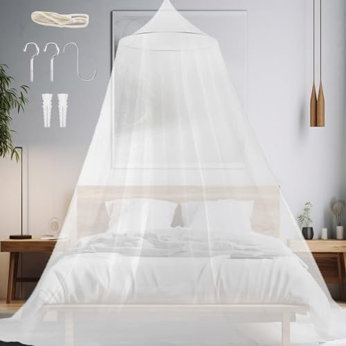 Moskitonetz Bett für Doppelbett Einzelbett, Großes Moskitonetz Reise Betthimmel Mückennetz Feinmaschiges als Moskitoschutz, Fliegennetz Moskitonetze für Reise und zu Hause Indoor Outdoor (Weiß)