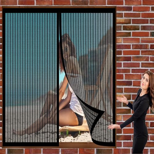 Insektenschutz für Balkontür 96 x 200 cm Fliegengitter Magnet Kein Bohren Kinderleichte Montage Magnetvorhang für Balkontür Terrassentür, Schwarz
