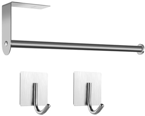 Küchenrollenhalter ohne Bohren, Papierrollenhalter Selbstklebend mit 2 Klebehaken Edelstahl Küchenpapierhalter Wand Rollenhalter für Küche Badezimmer (Silber)