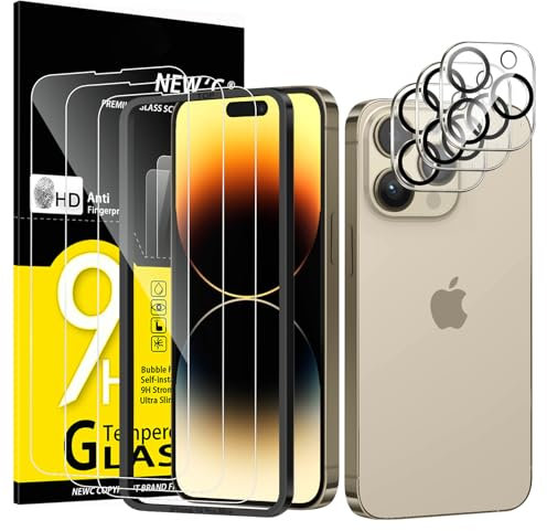 NEW'C Kit de 6, 3 x Verre Trempé pour iPhone 14 Pro Max (6,7 Pouces) et 3 x Protection Caméra Arrière - Kit Outil d'Installation Facile - Anti Rayures - Ultra Résistant-HD Transparent