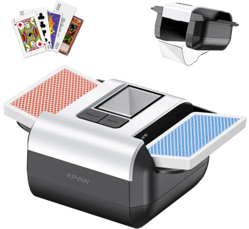 KPAW Automatischer Kartenmischmaschine mit Zwei Modi | Elektrischer Kartenmischer mit Auto & Manuell, Geräuscharmer Kartenmischmaschine für Poker,Blackjack, Skip-BO, Phase 10