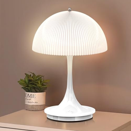Onherm Tischlampe Kabellos, Touch Lampe Tischleuchte Dimmbar 3 Farbmodi, Wiederaufladbar Knospenform Nachtlampe für im Freien, Restaurant, Schlafzimmer, Party, Camping, Kaffeehaus, Weiß