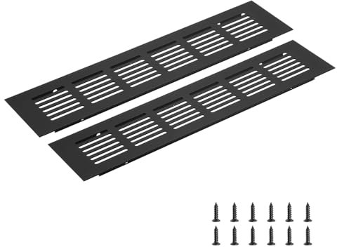 sourcing map Rectangle Ventilation Grille, Aluminum Alloy Mesh Air Vent Cover Louvered Ventilation Cover with Mounting Screws for Cabinet Shoe Closet (250x60mm/10x2, Black)