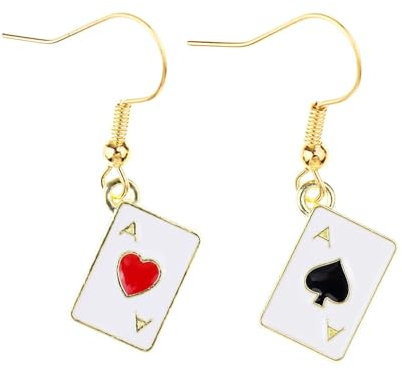 1 Paar Poker Ohrringe für Frauen,Hypoallergene Herzen Pik Ass-Ohrringe,Poker Ohrstecker Mädchen,Lustige Spielkarten Ohrringe Geschenk für Casino Fasching Festival Party Dekoration