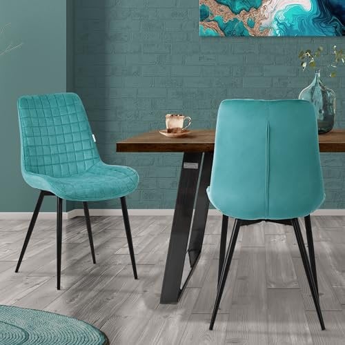 ML-Design Esszimmerstühle 2er Set, Petrol, Sitzfläche aus Samt mit schwarzen Metallbeinen, Küchenstühle mit Rückenlehne, Wohnzimmerstühle, Polsterstühle für Esszimmer Küche Büro, Gepolsterte Sessel