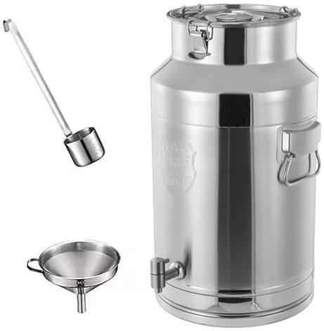 DECAKE Bidon à Lait en Acier Inoxydable 201 avec Couvercle et Robinet en Silicone, Seau à vin, Seau fourre-Tout, Pot à Lait, Seau à poignée Portable, Facile à Transporter, 58 L