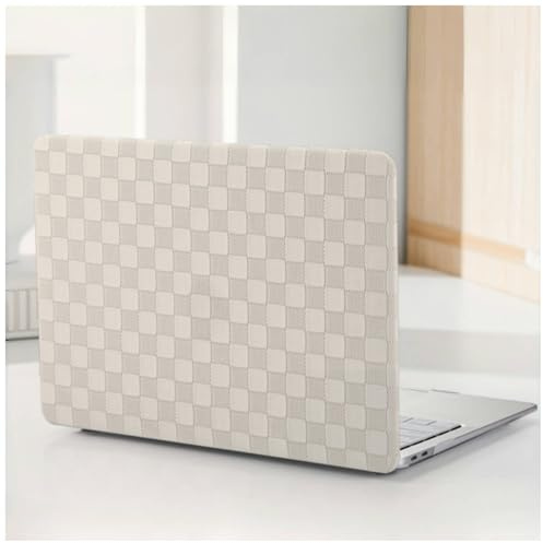 BYCeKe für MacBook Air 13.6 Hülle 2026-2022 M5-M2,Kariert Leder Beige | Logo scheint durch, Strukturiertes Leder, mit Tastaturabdeckung, Anti-Fingerabdruck, kratzfest, schlank, leicht