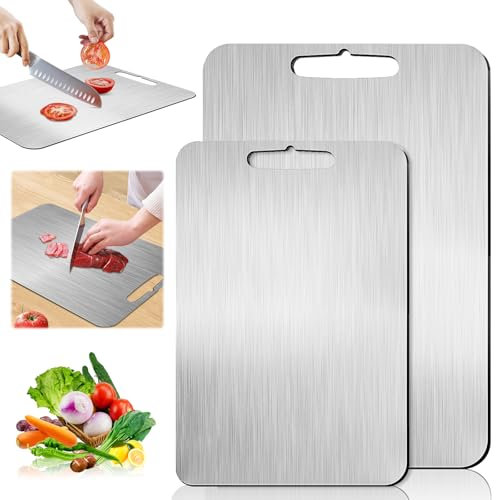 Planche a Decouper en Titane, 2 Pièces Planche à découper Titanium, Planche de à Decouper Inox, Planche à Découper Inox, Pour la cuisine, la viande, le pain, les légumes, les fruits