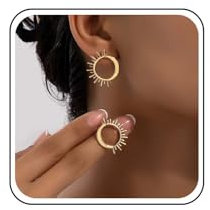 Inateannal Boho Offener Kreis Reif Gold Sonnenschliff Ohrringe Vintage Mondsichel Ohrstecker Aussage Runde Zink Ohrringe Schmuck Für Frauen