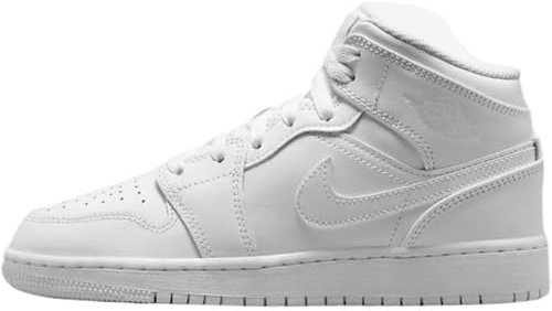 NIKE Air Jordan 1 Mid GS Grade Schulschuhe Sneaker Mode Schuhe, Weiß, 38.5 EU
